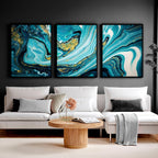 3 Picture Wall Art – Teal Japanese Landscape Set