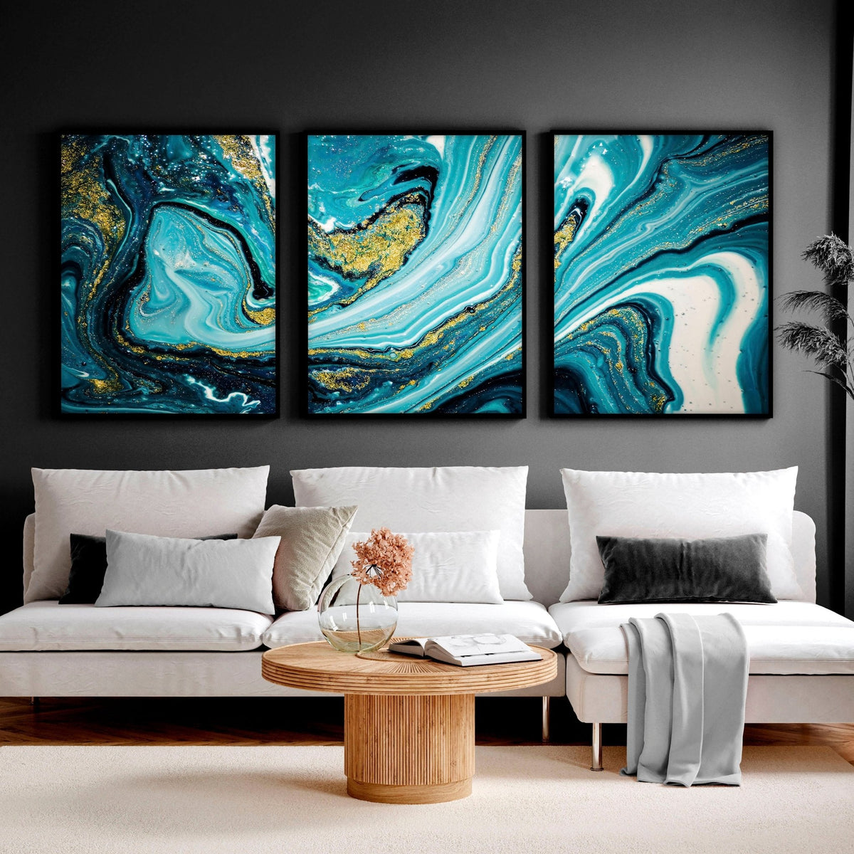 3 Picture Wall Art – Teal Japanese Landscape Set