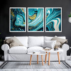 3 Picture Wall Art – Teal Japanese Landscape Set