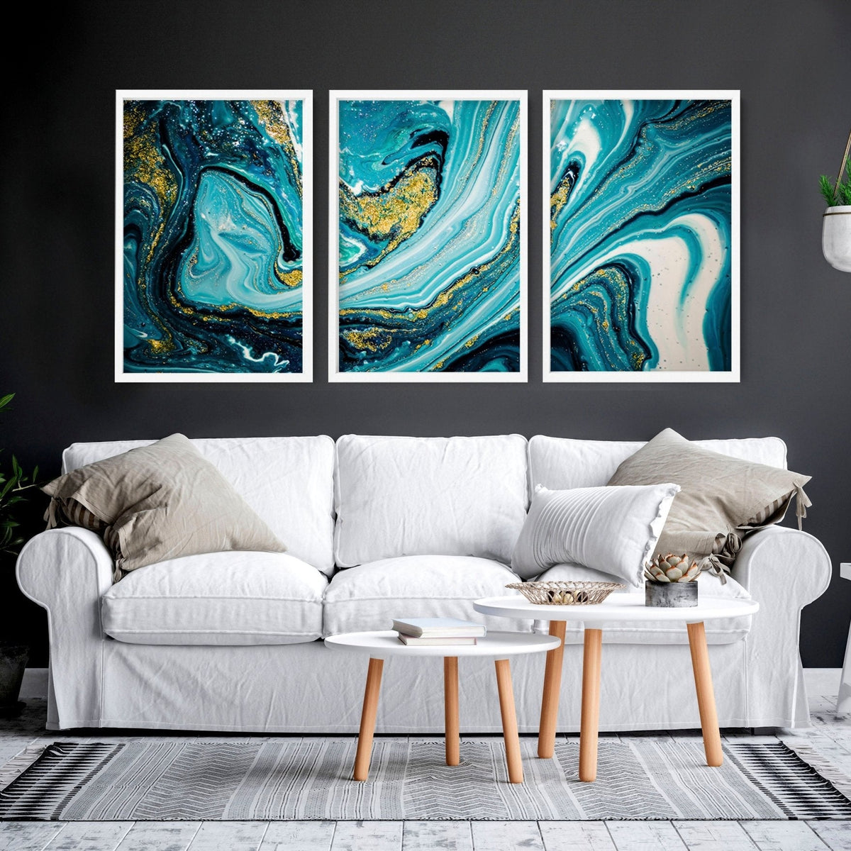 3 Picture Wall Art – Teal Japanese Landscape Set