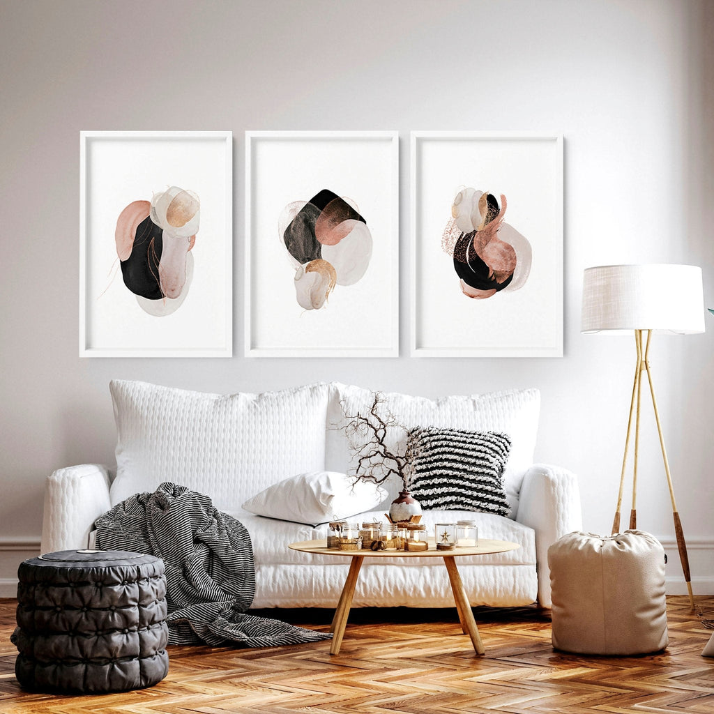 3 Set Wall Art – Abstract Blue Pink & Gold Prints