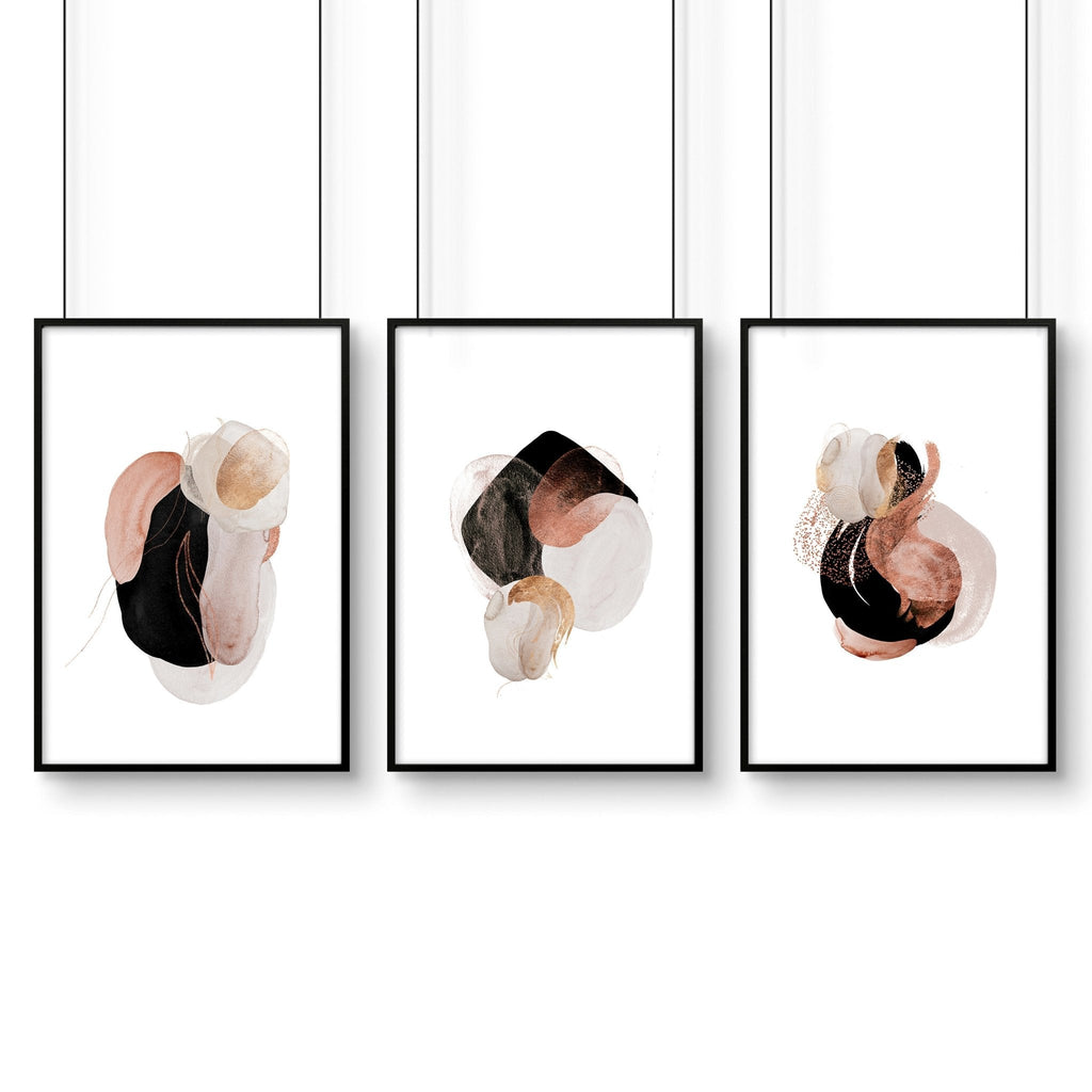 3 Set Wall Art – Abstract Blue Pink & Gold Prints