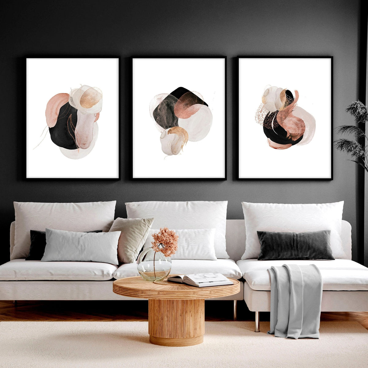 3 Set Wall Art – Abstract Blue Pink & Gold Prints