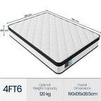 Mattress with dimensions and specifications on a white background