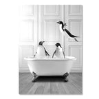 Modern Animal Bathroom Poster – Black & White Canvas Wall Art Print