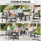Outsunny 5 Piece Metal Garden Furniture Sofa Set with Thickened Cushions, Loveseat, 2 Armchairs, 2 Coffee Tables, Light Grey