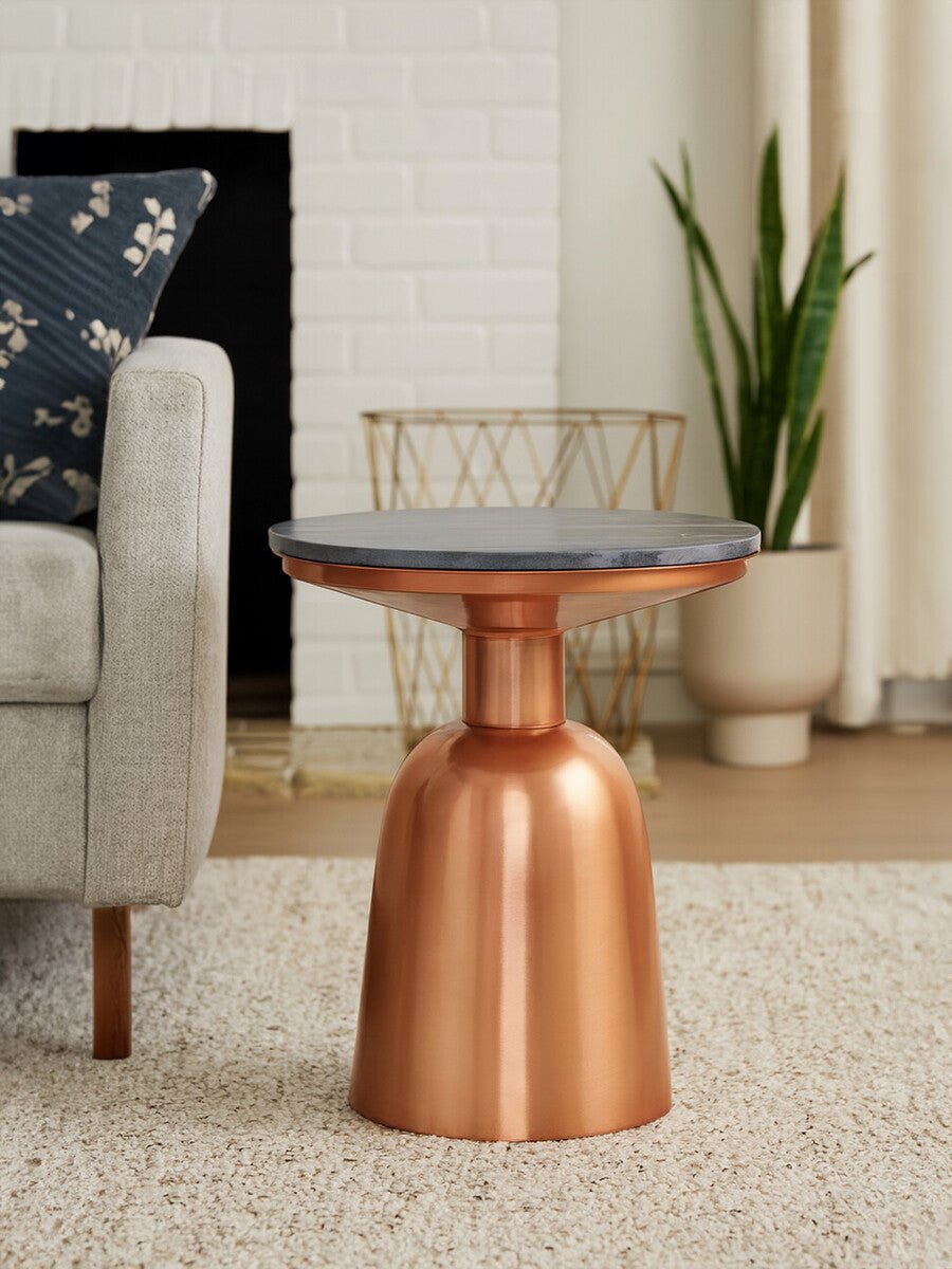 Amira Black Marble Side Table with Copper Iron Base - MOOAZAA