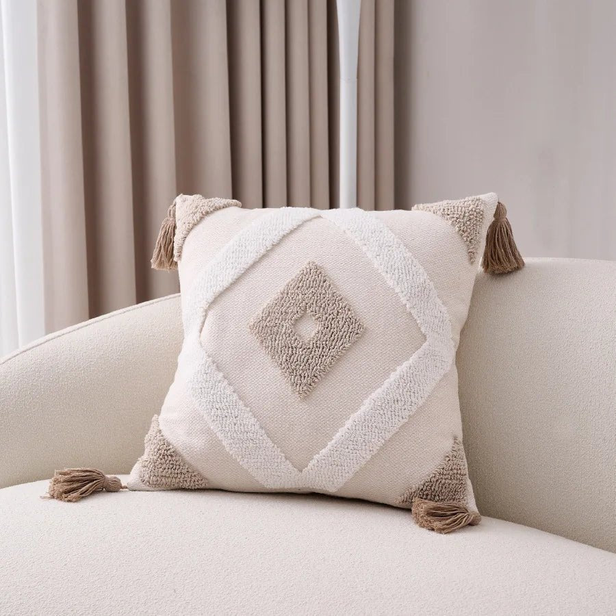 ANTHEA Gray White Tufted Pillow Cover - MOOAZAA 
