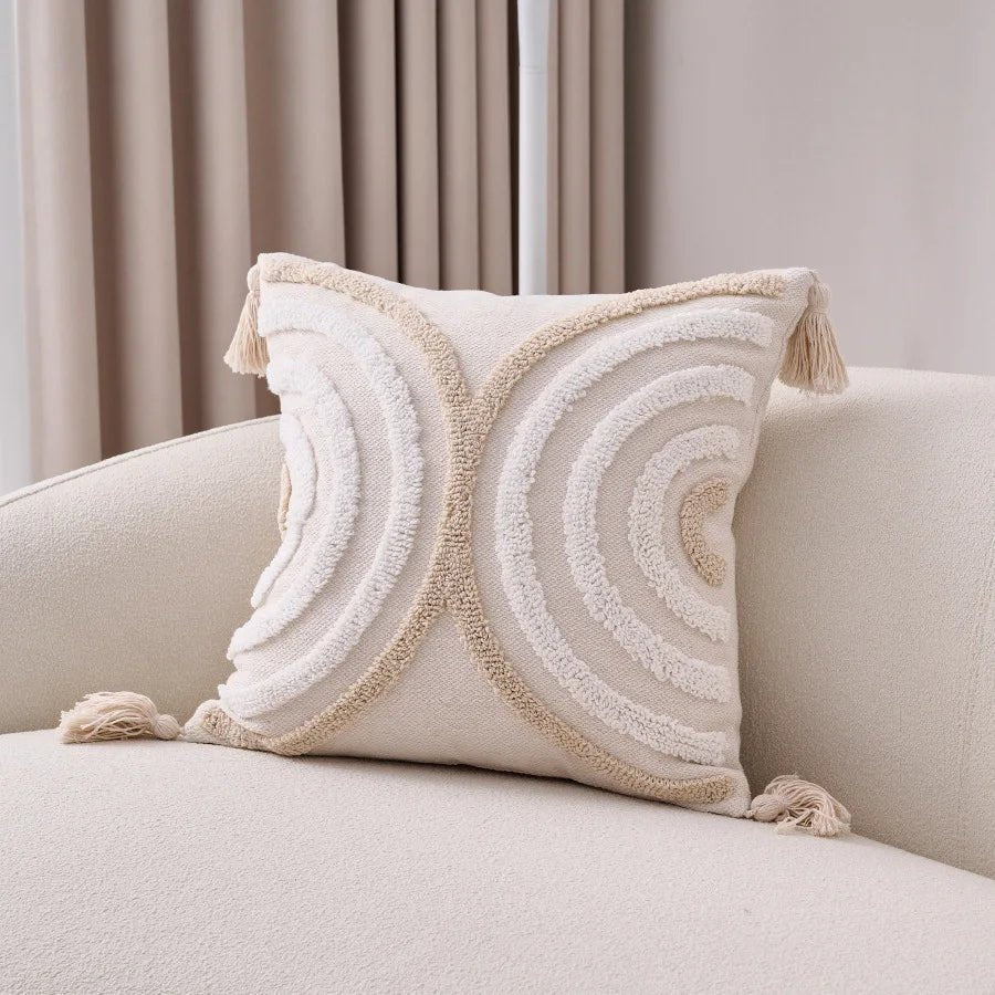 ANTHEA Gray White Tufted Pillow Cover - MOOAZAA 