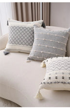 ANTHEA Gray White Tufted Pillow Cover - MOOAZAA 