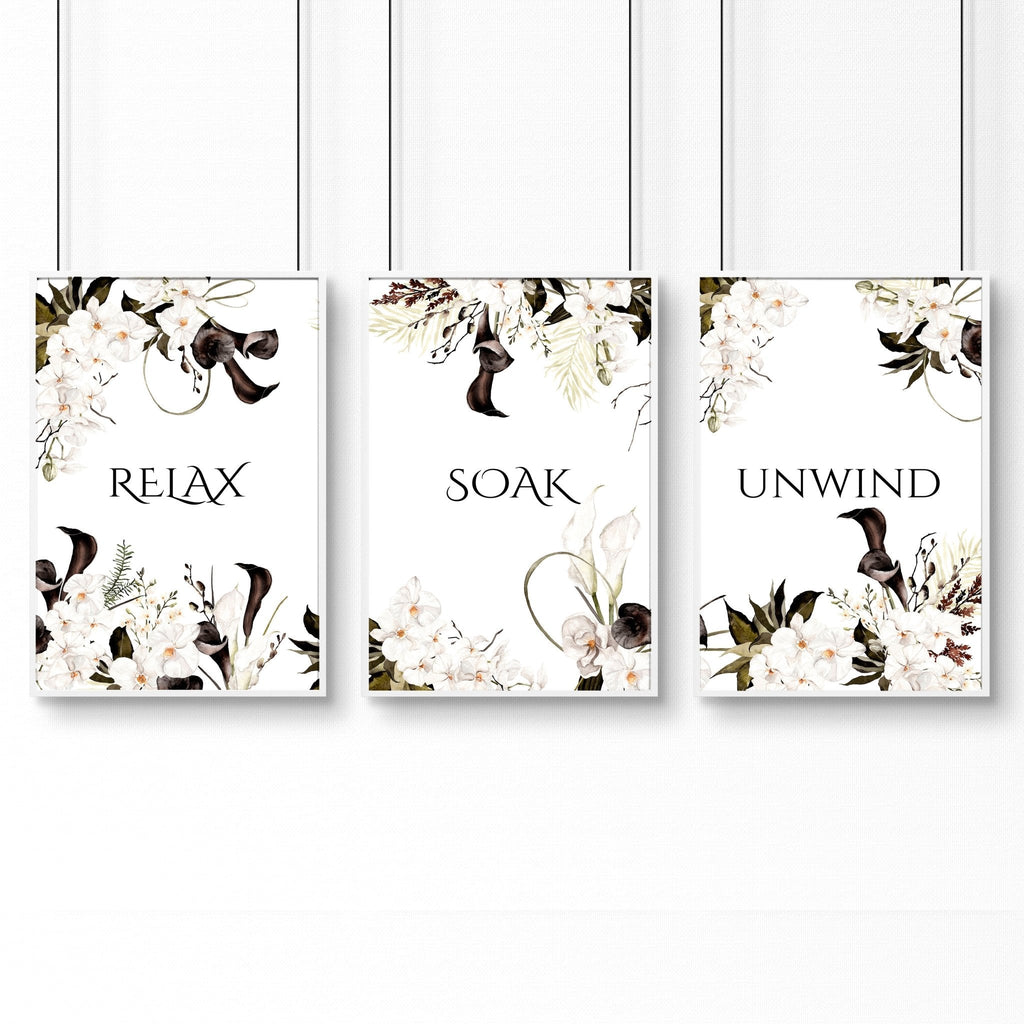 Bathroom Wall Art Black & White Set of 3 Prints