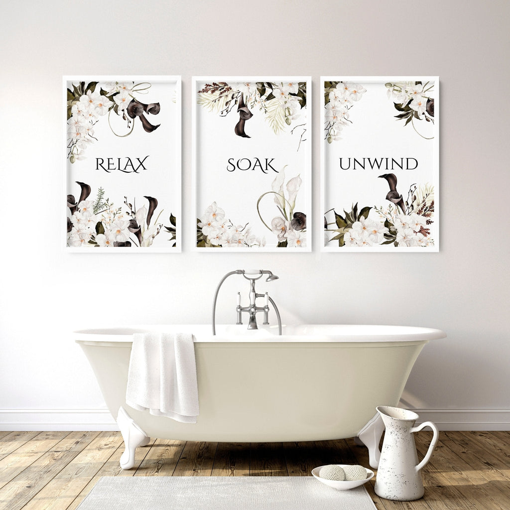 Bathroom Wall Art Black & White Set of 3 Prints