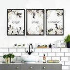 Bathroom Wall Art Black & White Set of 3 Prints