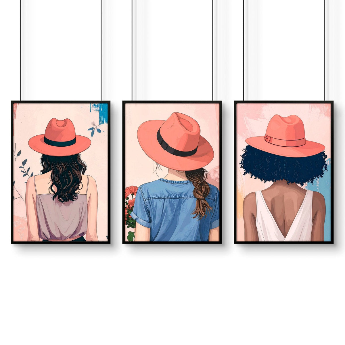 Art For Bedroom | Set of 3 Boho Women Wall art Prints