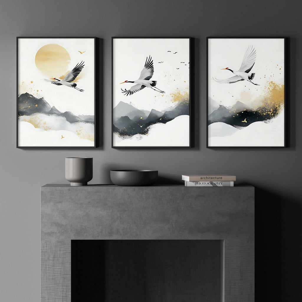 Art For Huge Wall | Set of 3 Asian Inspired Wall art Prints