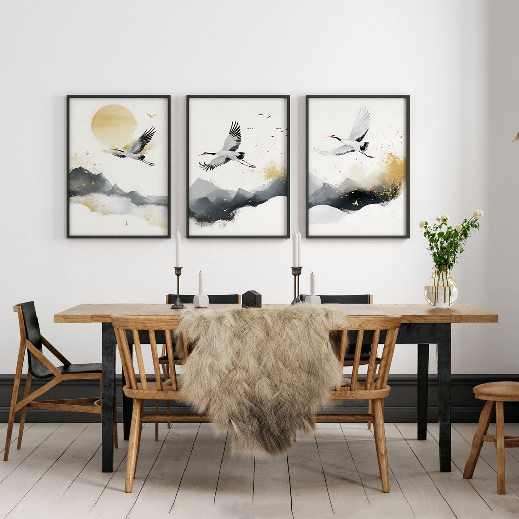 Art For Huge Wall | Set of 3 Asian Inspired Wall art Prints