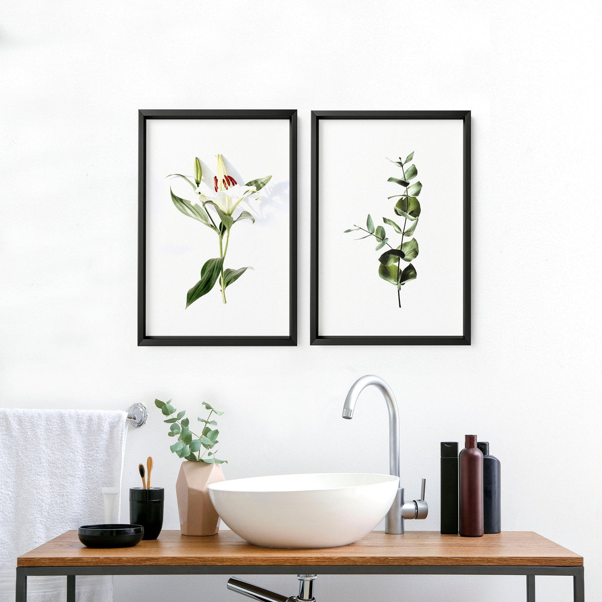 Art for the bathroom wall | set of 2 Floral wall art prints