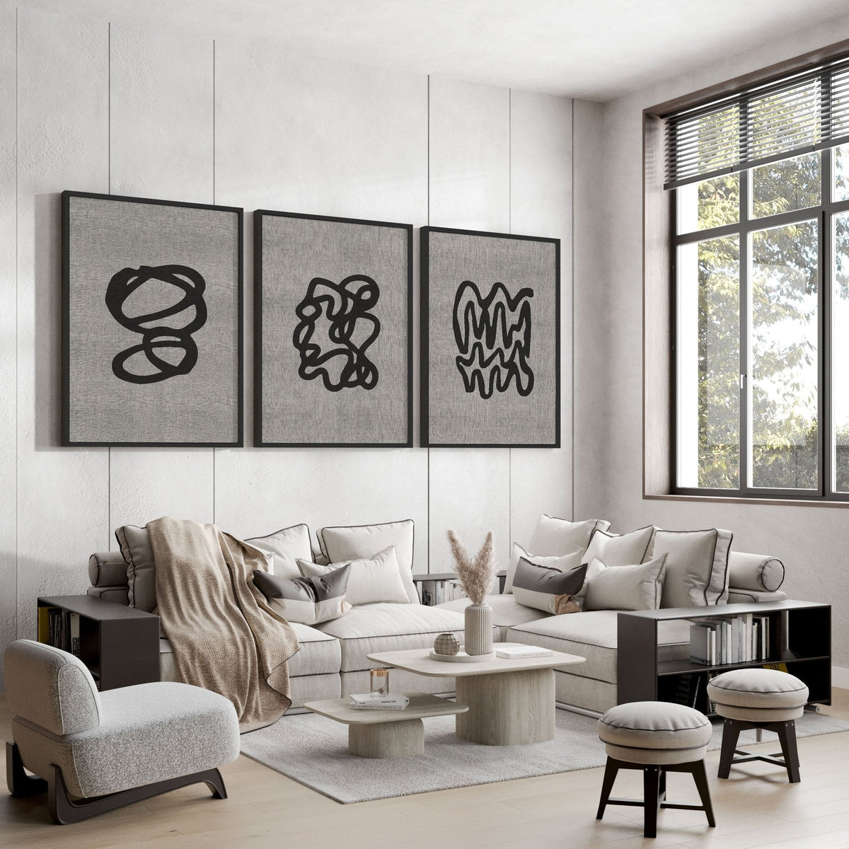 Abstract Art Set of 3 Prints | Neutral Minimalist Wall Art