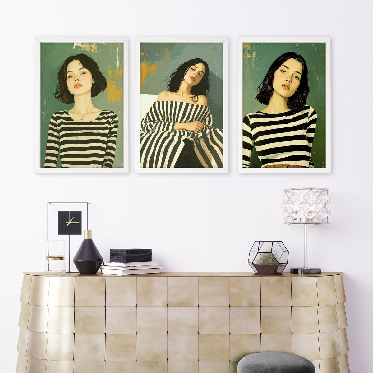 Art Print For Living Room | Set of 3 Boho Women Wall art Prints