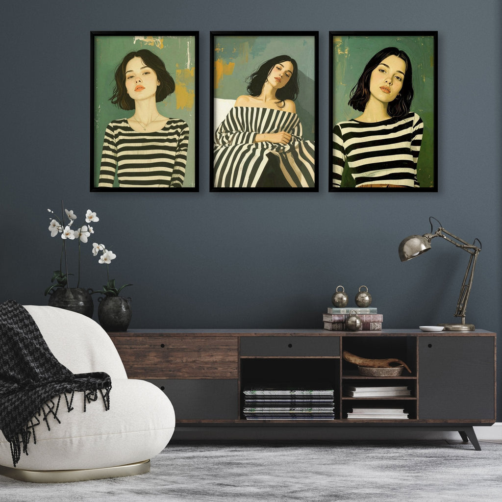 Art Print For Living Room | Set of 3 Boho Women Wall art Prints