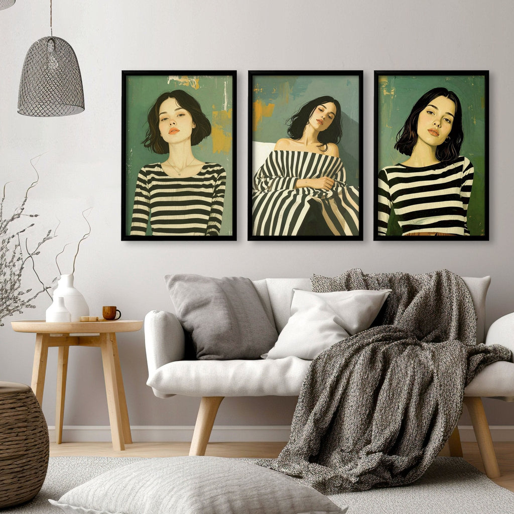 Art Print For Living Room | Set of 3 Boho Women Wall art Prints