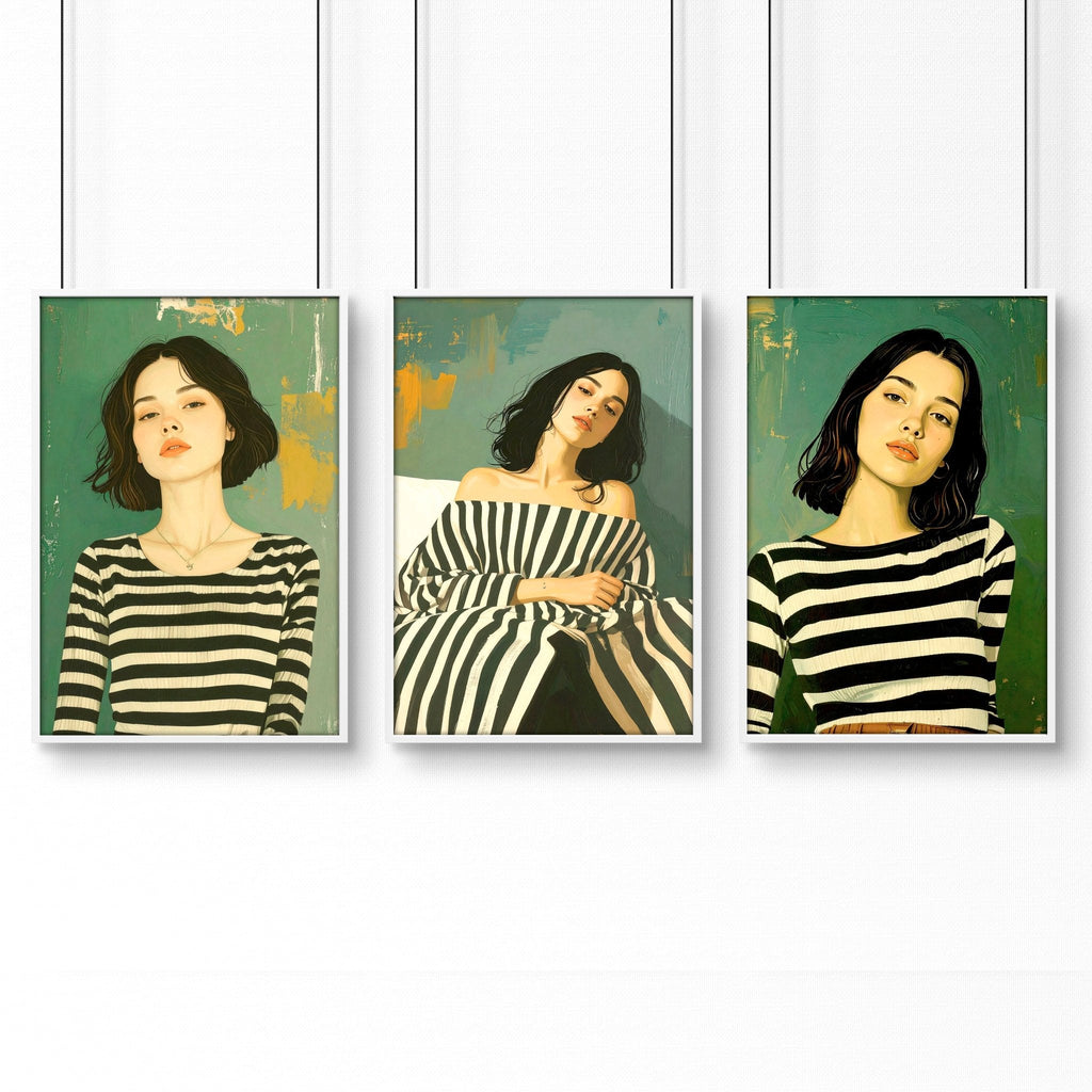 Art Print For Living Room | Set of 3 Boho Women Wall art Prints