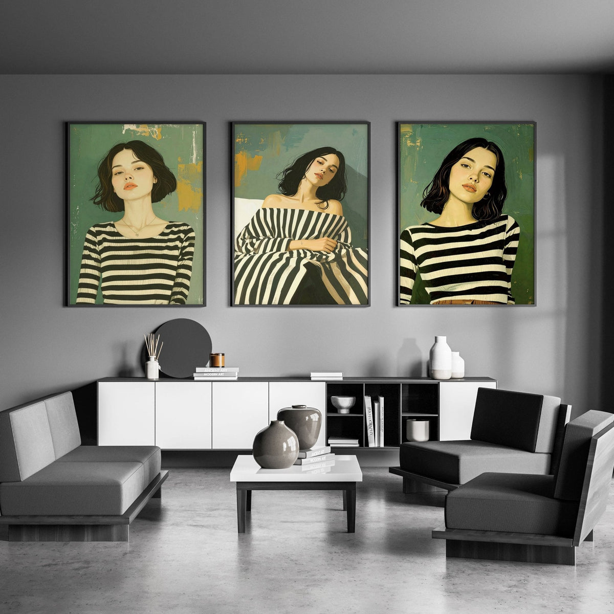 Art Print For Living Room | Set of 3 Boho Women Wall art Prints