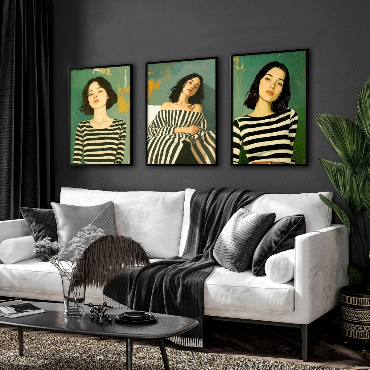 Art Print For Living Room | Set of 3 Boho Women Wall art Prints