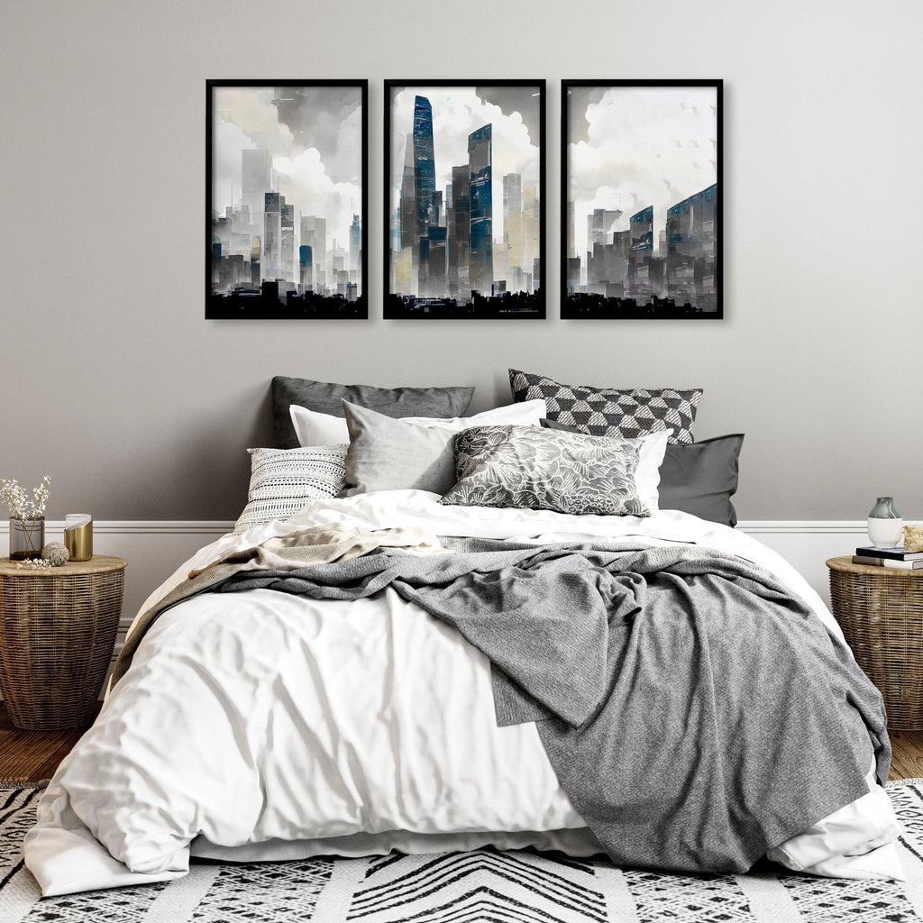 Art Prints Contemporary | Set of 3 Urban Skyscrapers Wall art Prints
