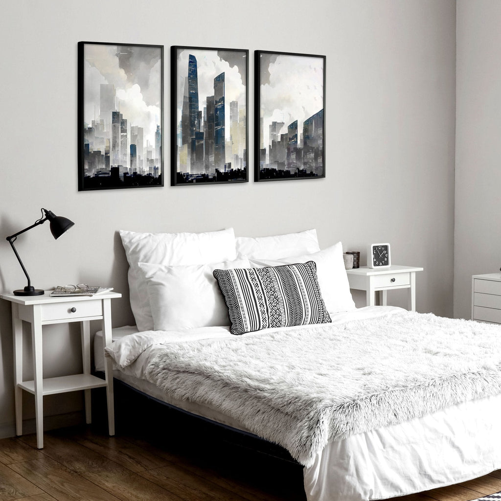 Art Prints Contemporary | Set of 3 Urban Skyscrapers Wall art Prints
