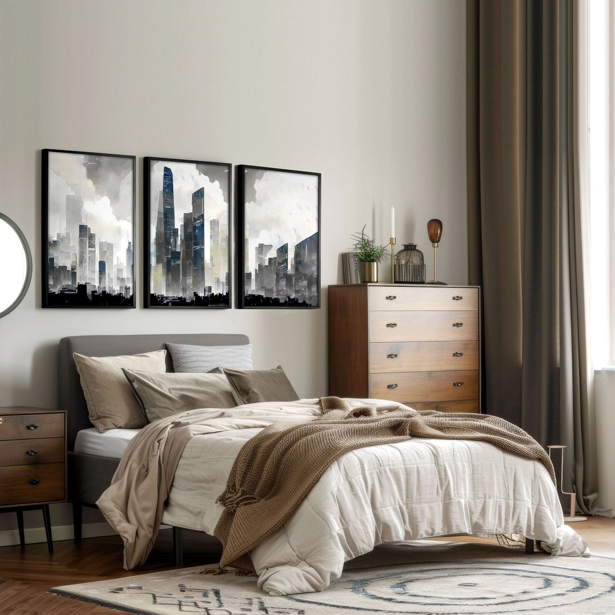 Art Prints Contemporary | Set of 3 Urban Skyscrapers Wall art Prints