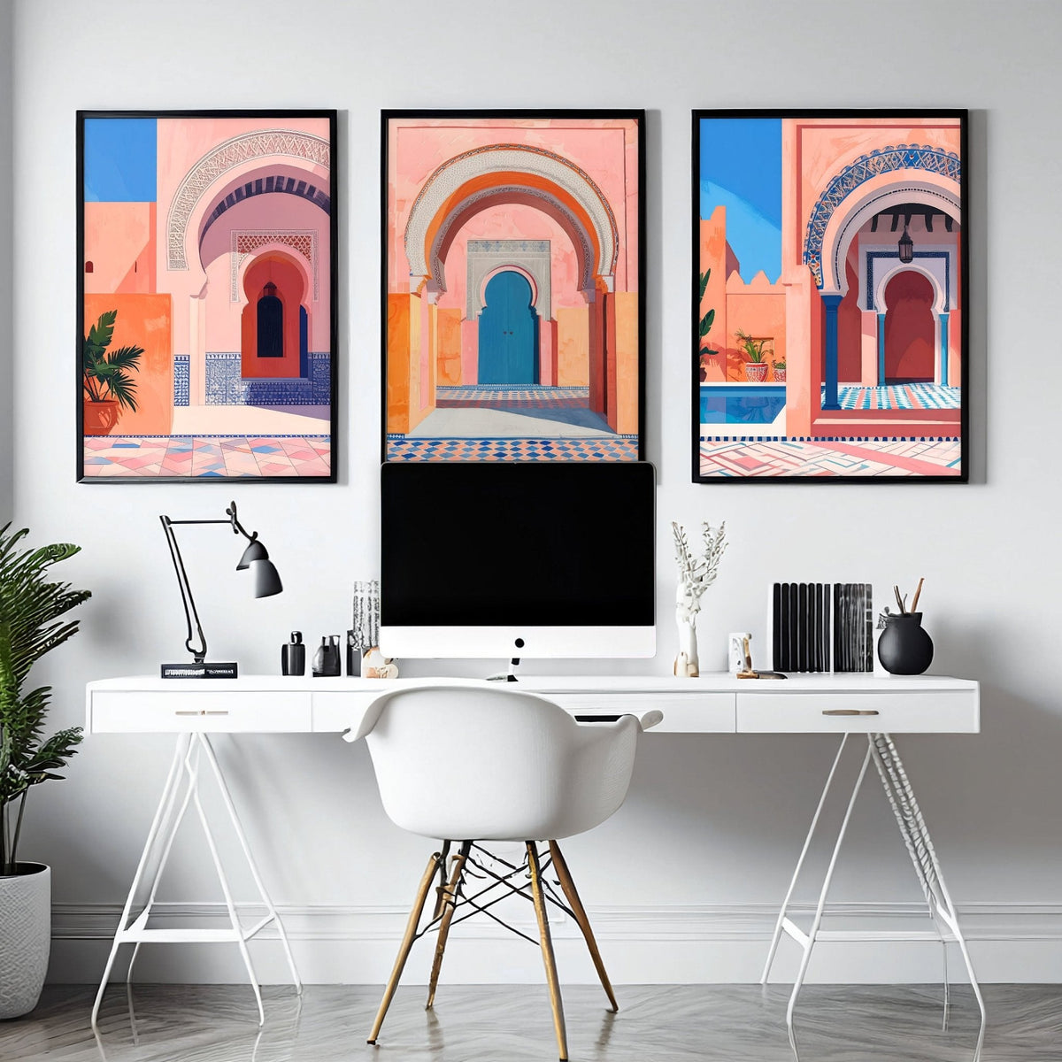 Artwork For Home Office | Set of 3 Moroccan Inspired Wall art Prints