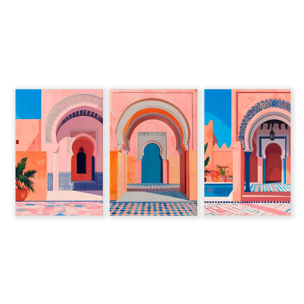 Artwork For Home Office | Set of 3 Moroccan Inspired Wall art Prints