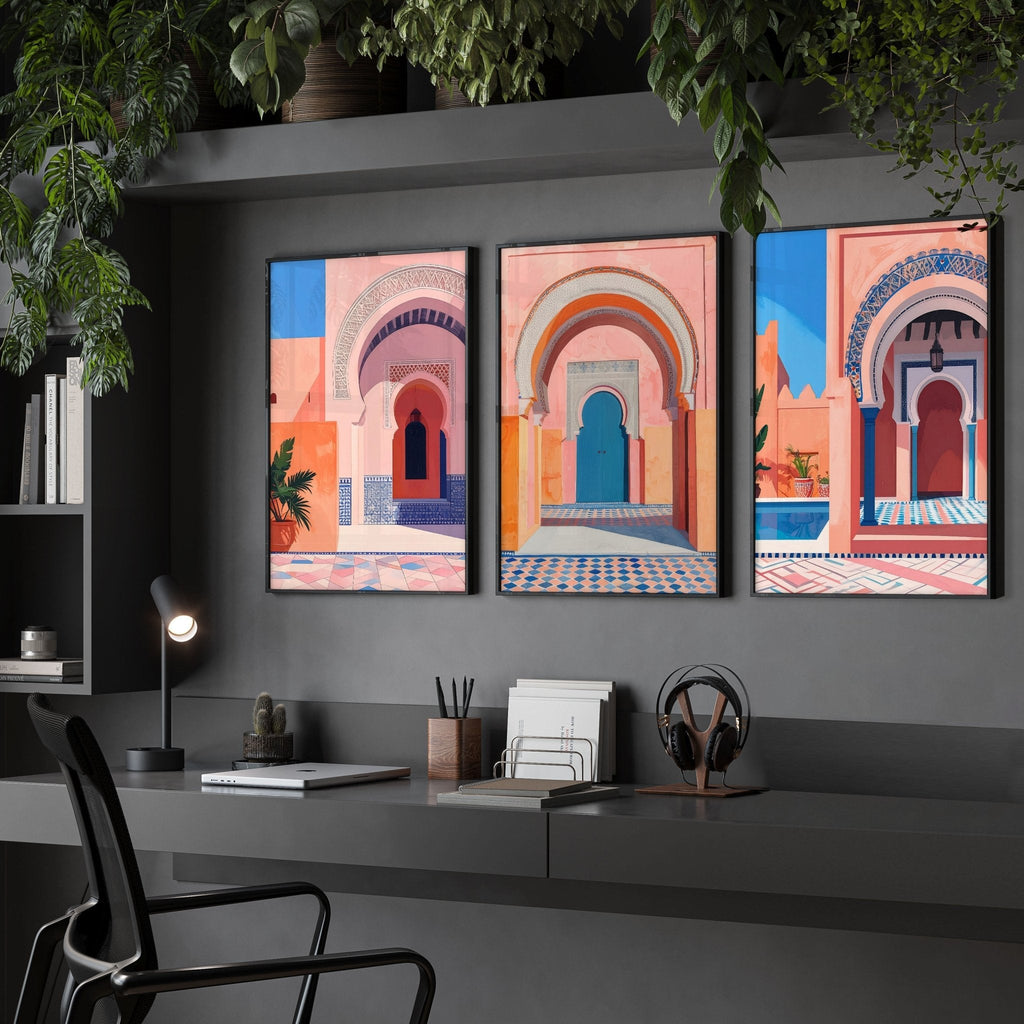 Artwork For Home Office | Set of 3 Moroccan Inspired Wall art Prints