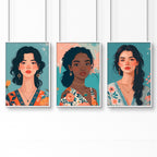 Artwork For Living Room Walls | Set of 3 Boho Women Wall art Prints