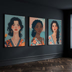 Artwork For Living Room Walls | Set of 3 Boho Women Wall art Prints