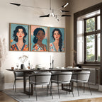 Artwork For Living Room Walls | Set of 3 Boho Women Wall art Prints