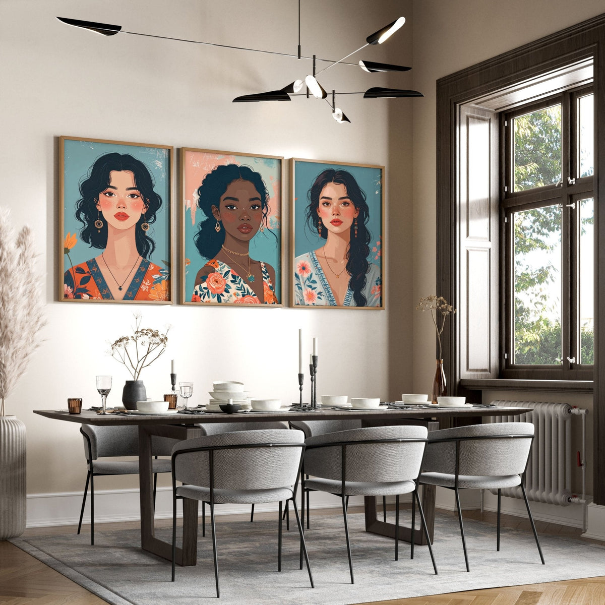 Artwork For Living Room Walls | Set of 3 Boho Women Wall art Prints