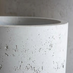 Close-up of a textured concrete planter against a neutral background