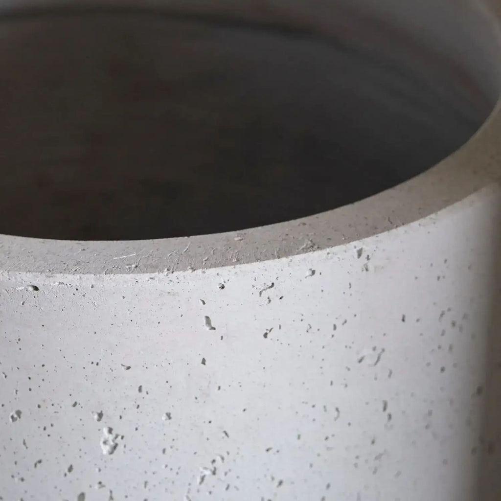 Close-up of a textured concrete pot