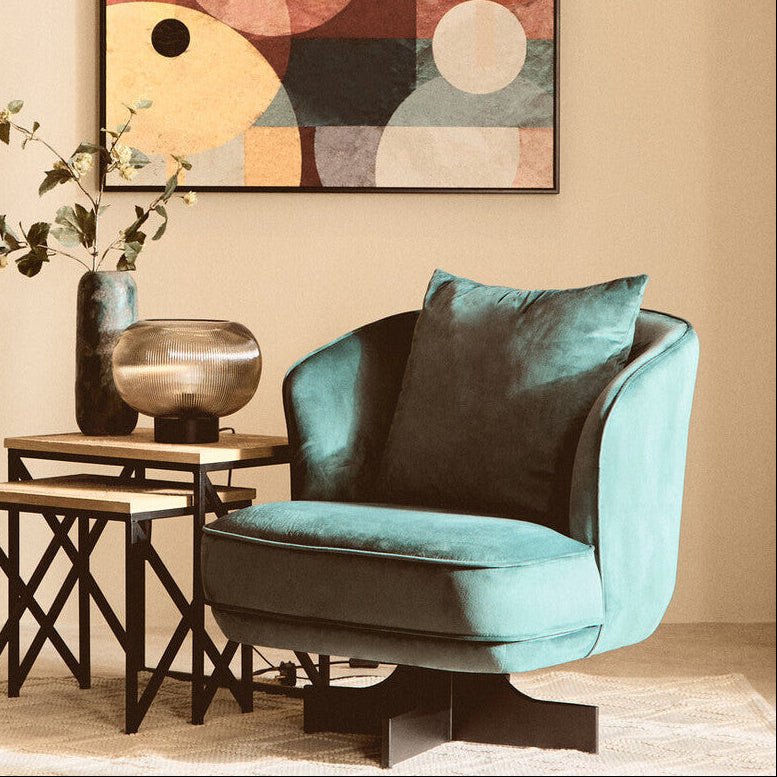 Azure Velvet Swivel Chair | Hale - MOOAZAA