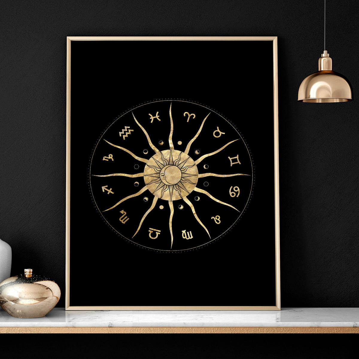 Sun and moon drawing  | set of 3 framed wall art