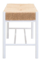 Bandar Large Natural Rope White Beechwood Bench with Handwoven Seat - MOOAZAA