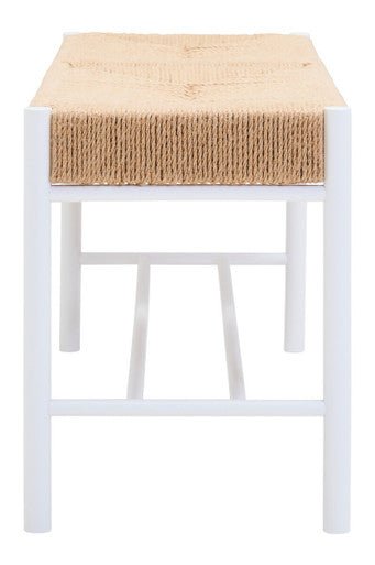 Bandar Large Natural Rope White Beechwood Bench with Handwoven Seat - MOOAZAA