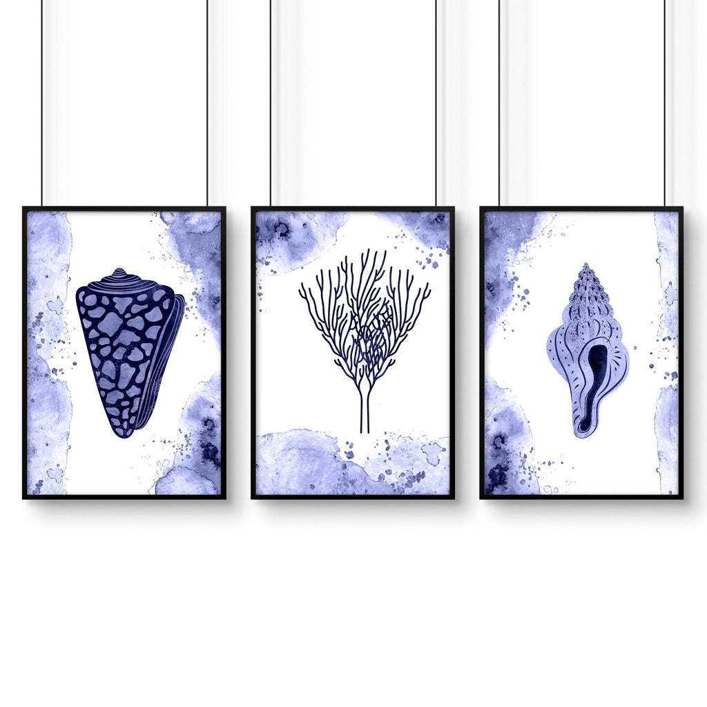 Bathroom decor blue | set of 3 wall art prints