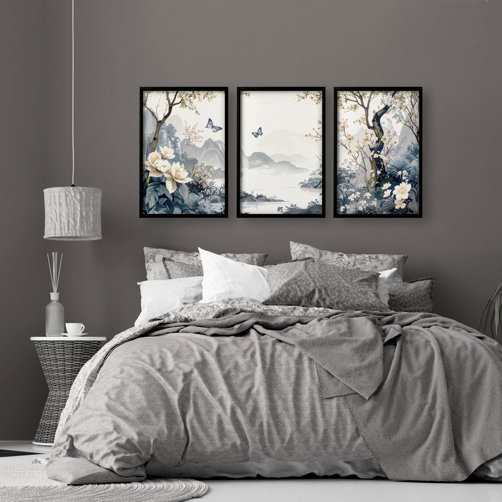 Bedroom Wall Ideas Pictures | Set of 3 Chinoiserie Wall art Prints