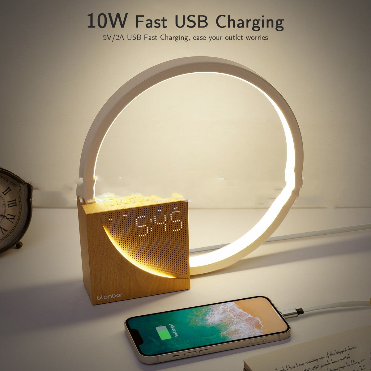 Bedside Lamp Touch Table Lamp With Natural Sounds, Desk Lamp With Alarm Clock, Touch Control 3 Levels Brightness Home Decor - MOOAZAA