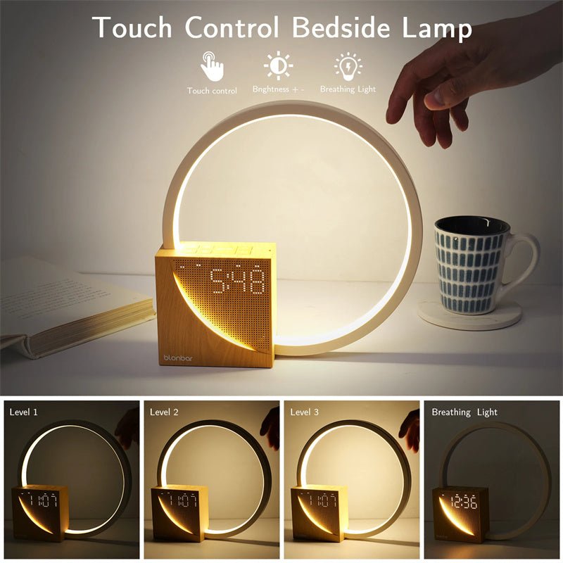 Bedside Lamp Touch Table Lamp With Natural Sounds, Desk Lamp With Alarm Clock, Touch Control 3 Levels Brightness Home Decor - MOOAZAA