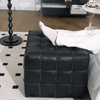 Beige Genuine Leather Tufted Ottoman, Footstool for Living Room & Bedroom - MOOAZAA