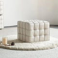 Beige Genuine Leather Tufted Ottoman, Footstool for Living Room & Bedroom - MOOAZAA